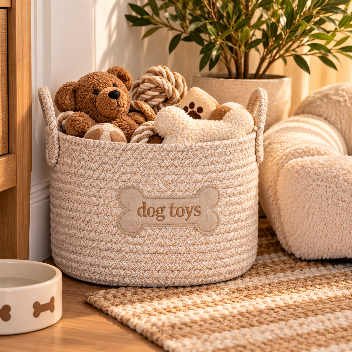 Cozy Woven Dog Toy Basket