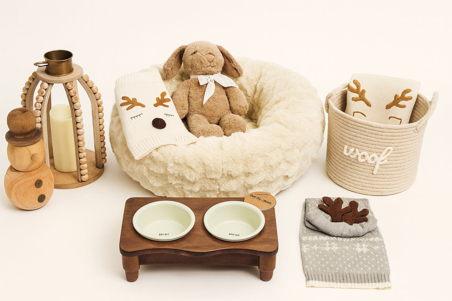 Wooden Double Bowl Stand