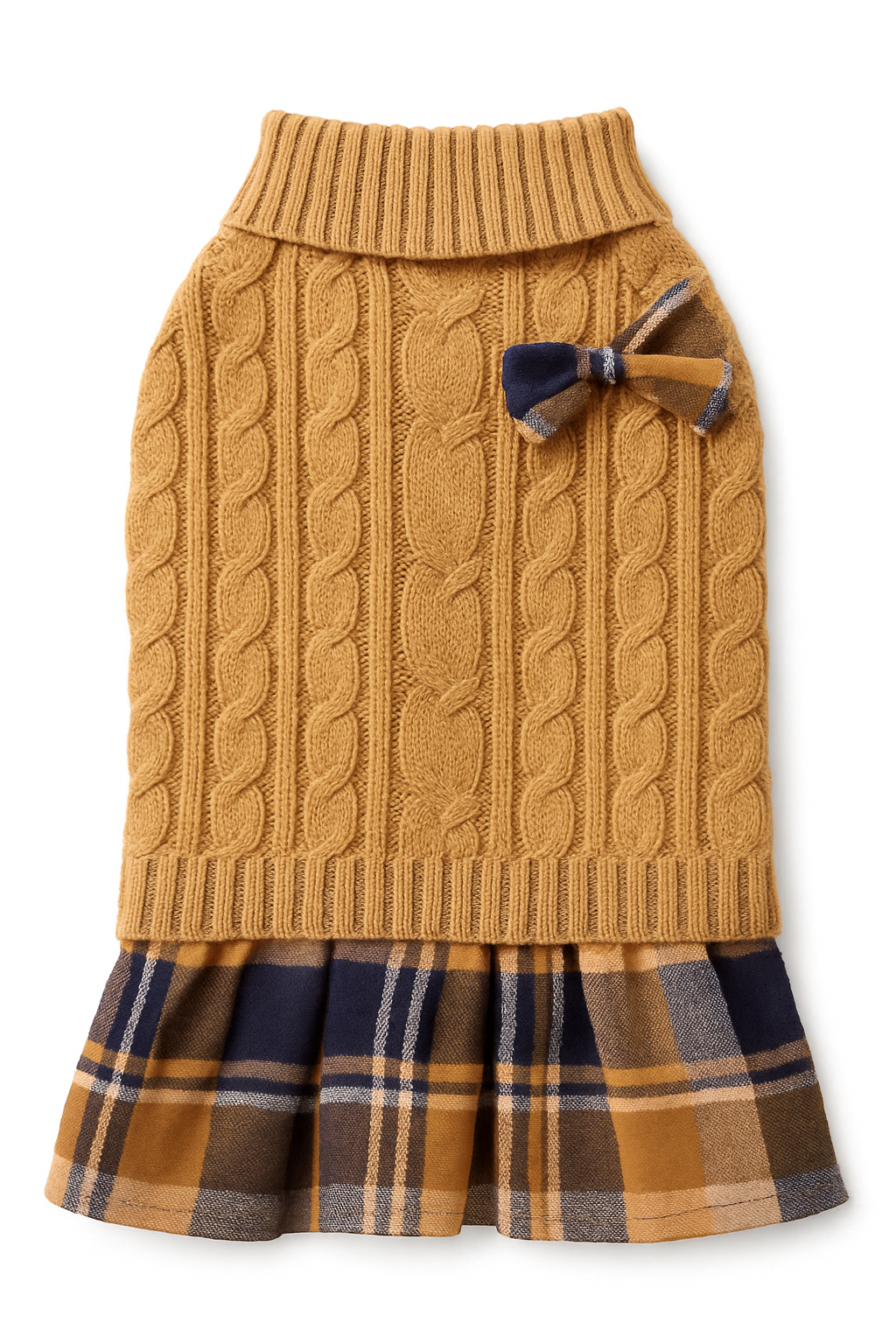 Camel Cable Sweater Dress with Bow