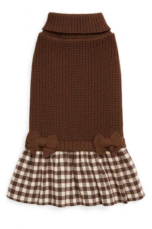 Chocolate Knit Gingham Pet Dress