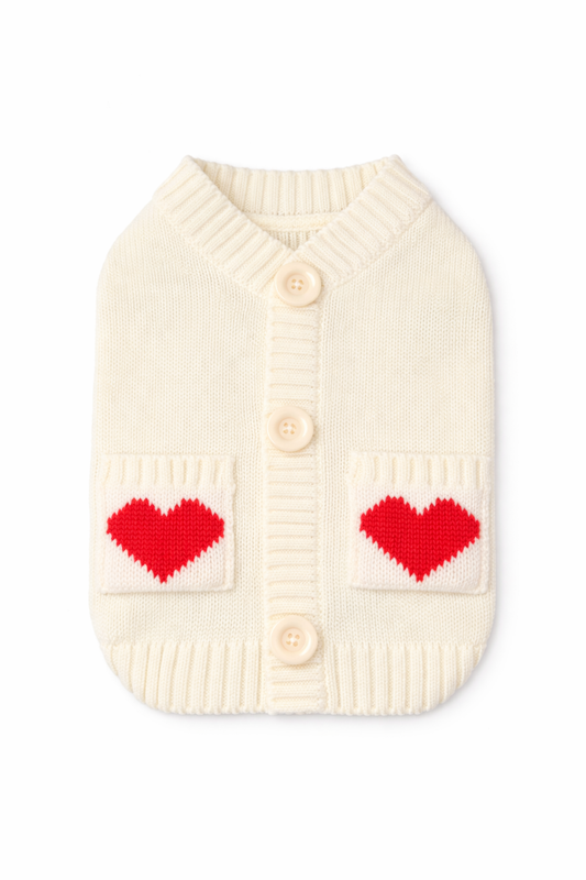 Cozy Hearts Button Pet Sweater