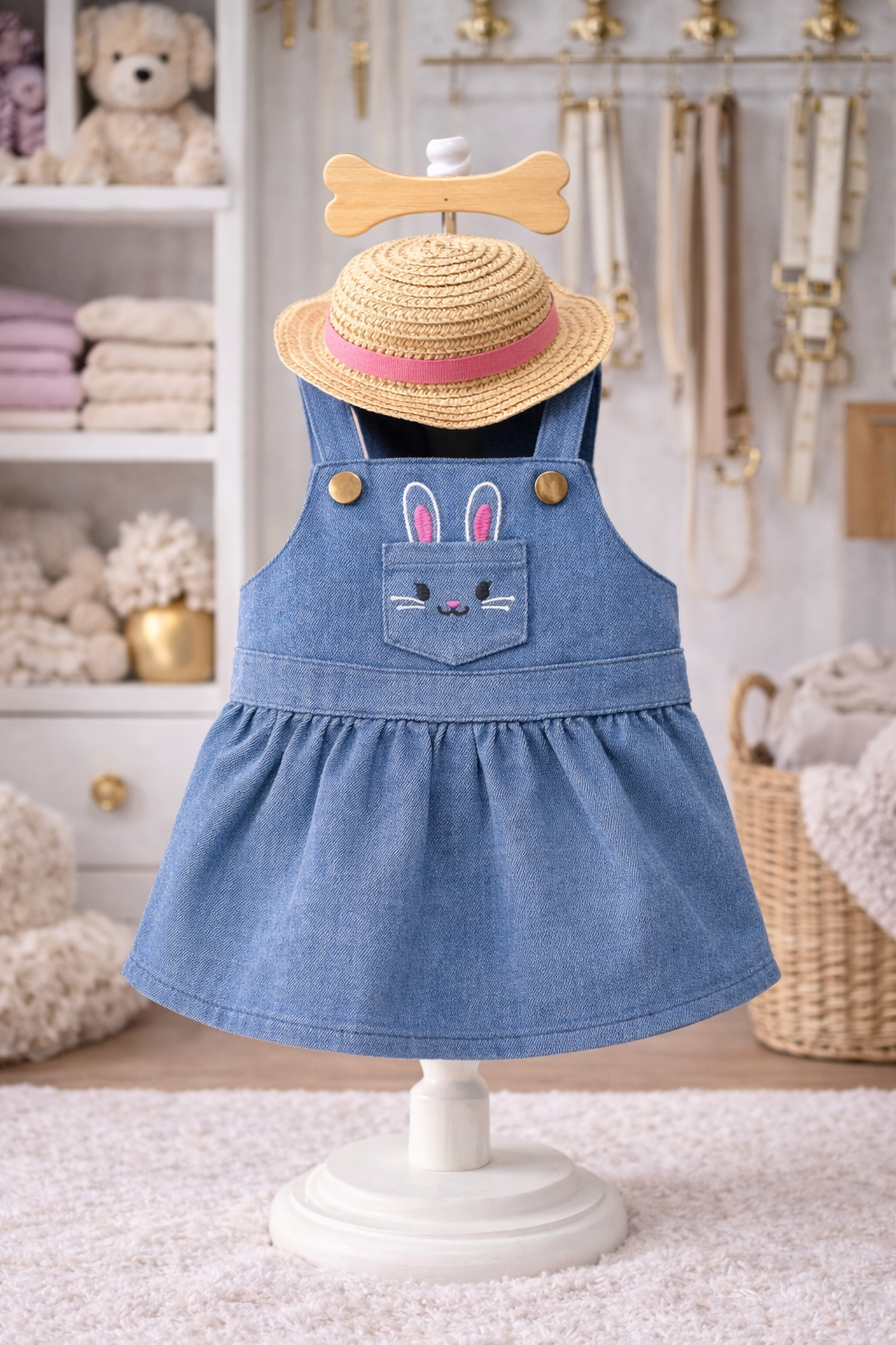 Easter Bunny Denim Dog Dress