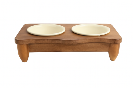 Wooden Double Bowl Stand