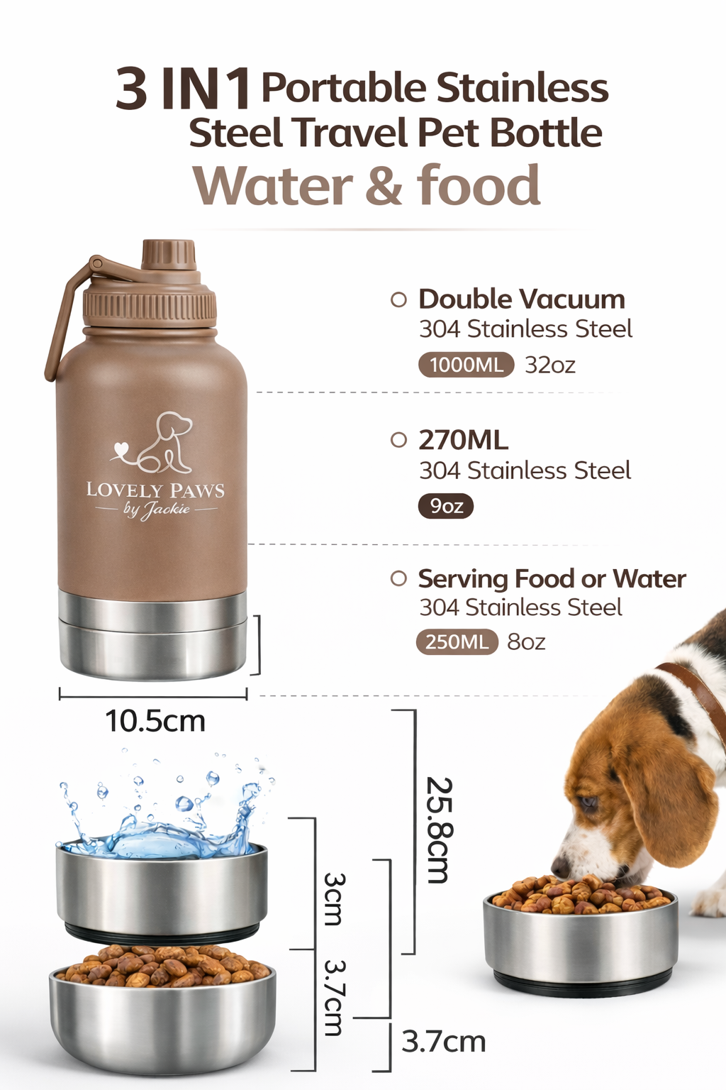 3-in-1 Stainless Steel Travel Pet Bottle