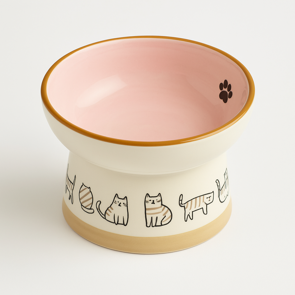 Cute Kitty Design Elevated Ceramic Cat Bowl Set