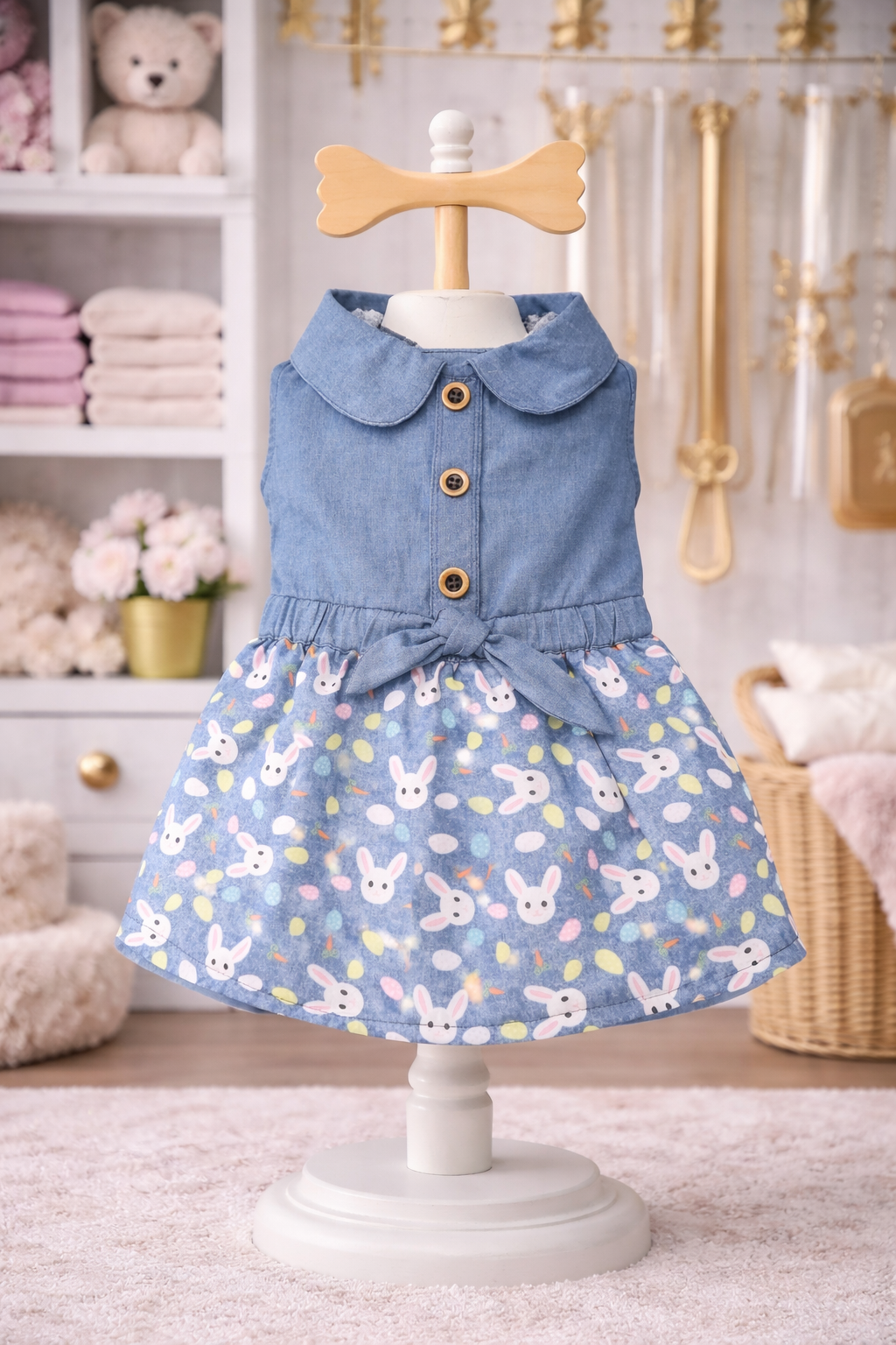Easter Bunny Denim Dog Dress
