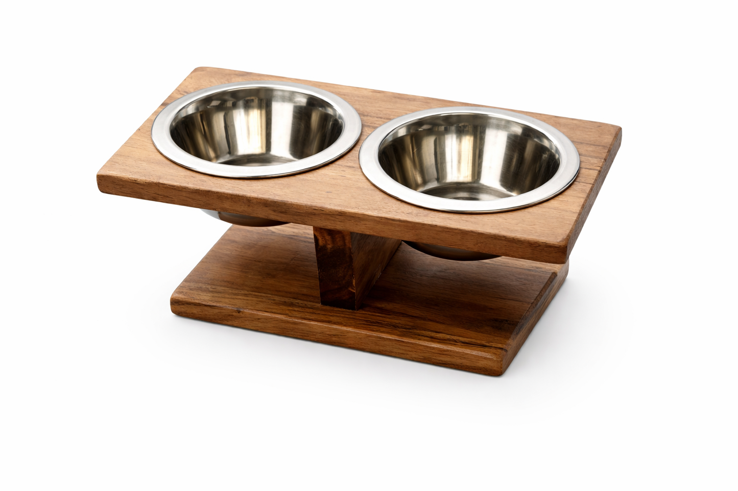 Elevated Wooden Pet Bowl – Double Feeder with Stainless Steel Bowls