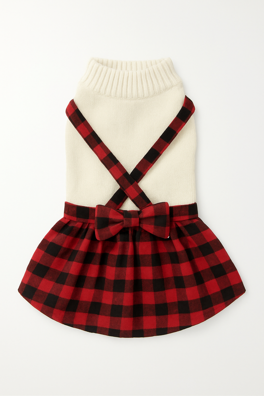 Cozy Knit Top & Plaid Skirt Dog Dress